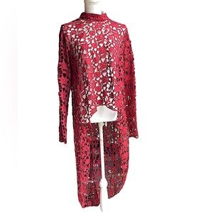 Elegant Asymmetrical Lace Dress in Deep Red